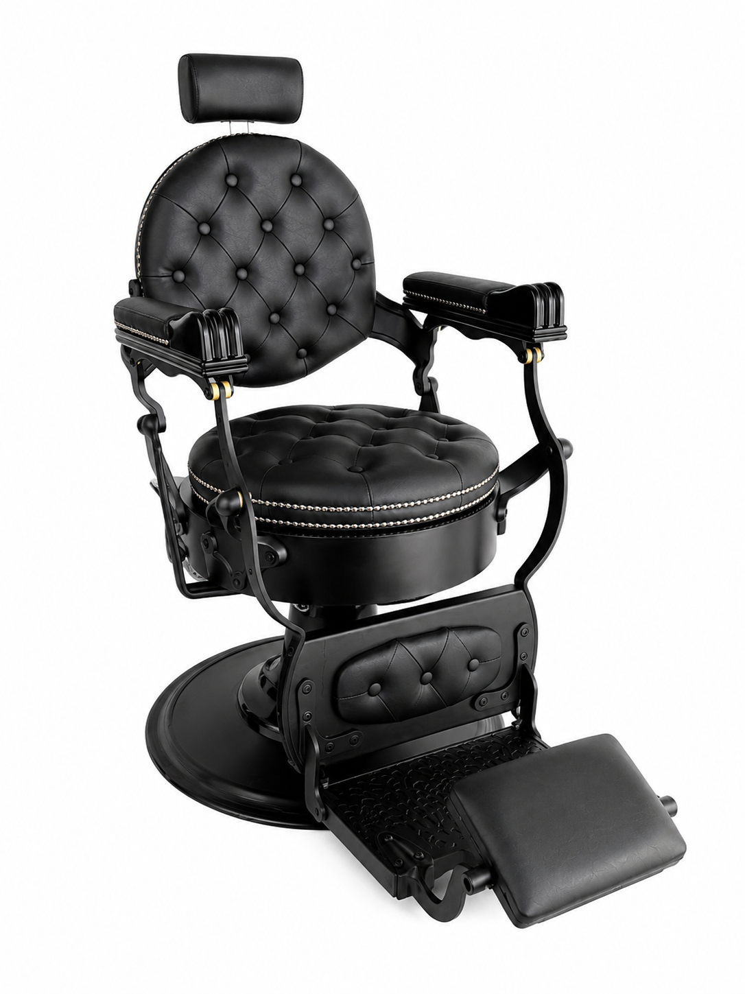 Rome Black on Black Barber Chair with Silver Pins VC-31968-BLK